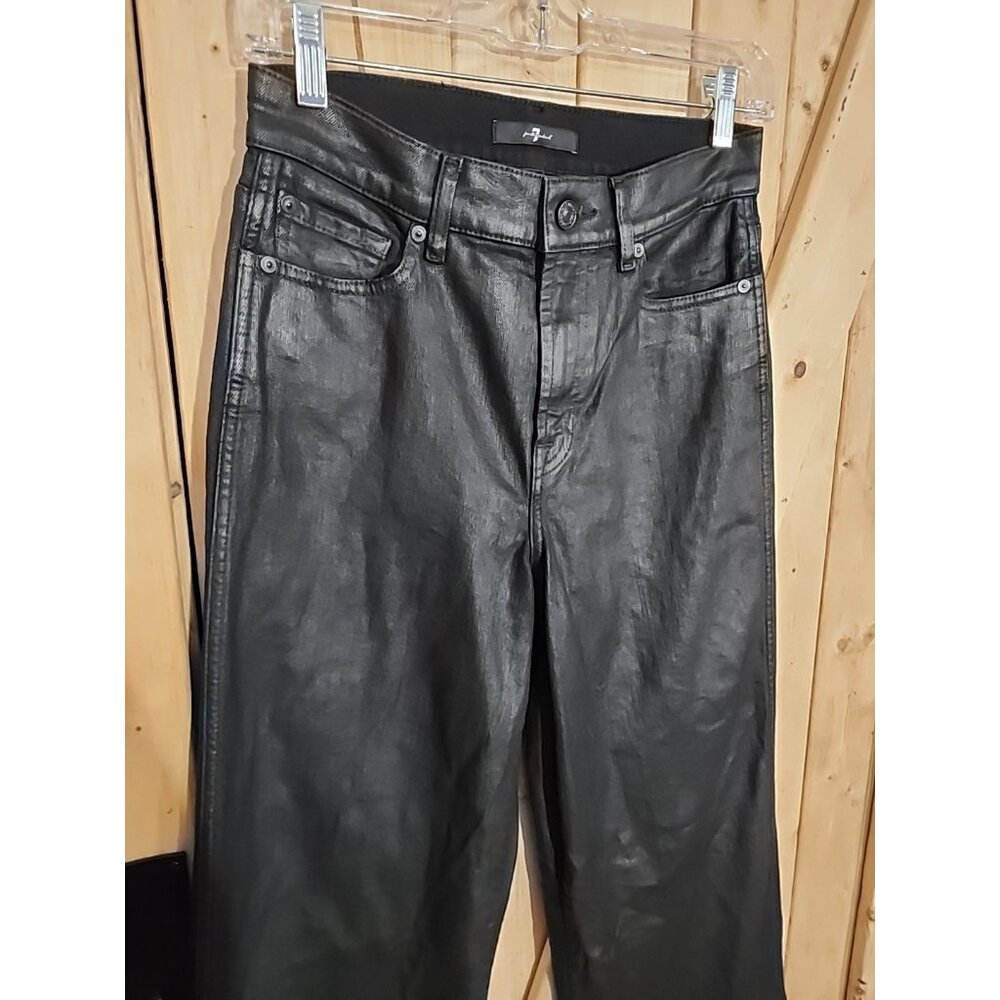 7 for All Mankind Lotta‎ Jet Setter Black Coated Wide Leg Jeans 90s preppy sz 26